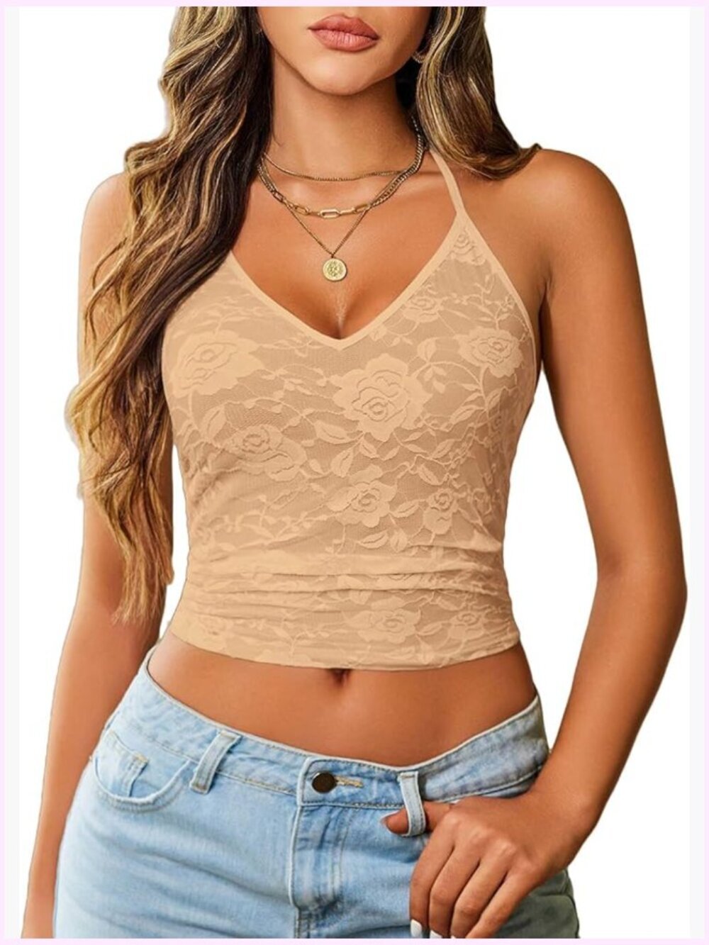 Lace Camisole Halter Crop Top Sleeveless Going Out Outfit